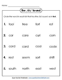 Circle the Word: /ôr/ as in Fork Phonics R Controlled Vowels Worksheet