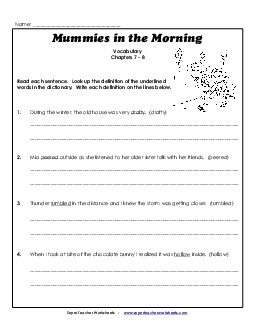 Vocabulary for Chapters 7 and 8 Book Mummies In The Morning Worksheet