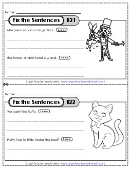 Fix the Sentences B-21 through B-25 Worksheet