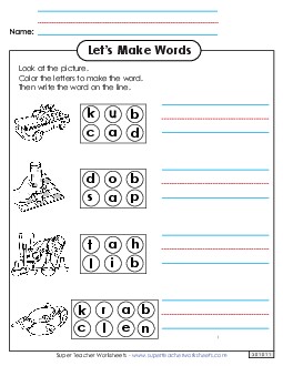 Color the Letters & Write (-ab) Word Families Worksheet