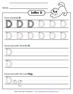 Uppercase D (Outlined Letters) Printing Handwriting Worksheet