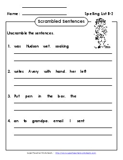 Scrambled Sentences (B-2) Spelling B Worksheet