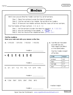 Median (Advanced) Mean Median Mode Range Worksheet