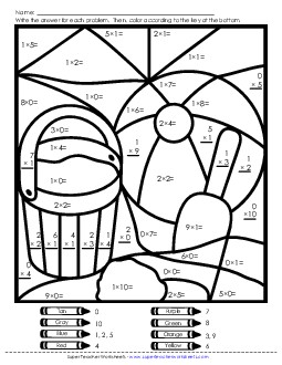 Beach Mystery Picture (0s, 1s, 2s) Free Multiplication Worksheet