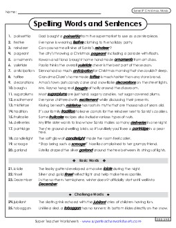 Spelling Sentences (Christmas) Spelling F Worksheet