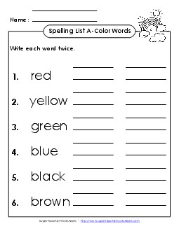 Write Twice (A-Color Words)  Spelling A Worksheet