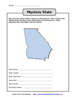 Mystery State: Georgia States Worksheet