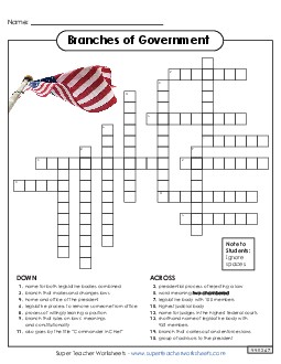 Crossword Puzzle Branches Of Government Worksheet