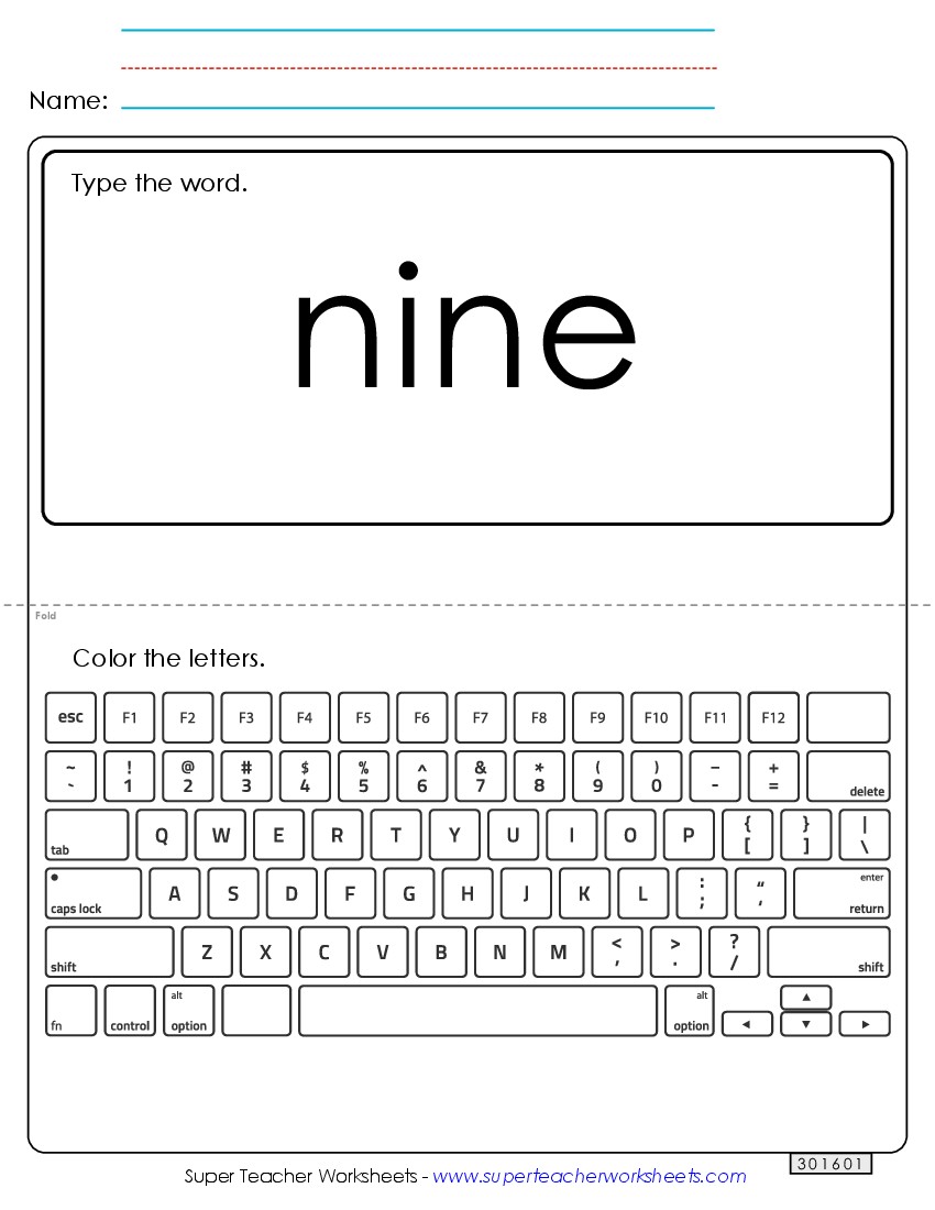 Type the Word: Nine Sight Words Individual Worksheet