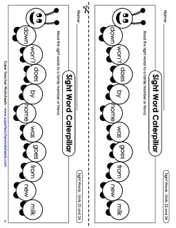 Sight Word Caterpillar: Units 23 and 24 Sight Words Worksheet