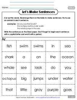 Let\'s Make Sentences: Sea Life Ocean Life Worksheet