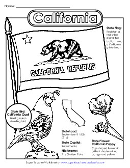 California State Symbols Coloring Page Free States Individual Worksheet