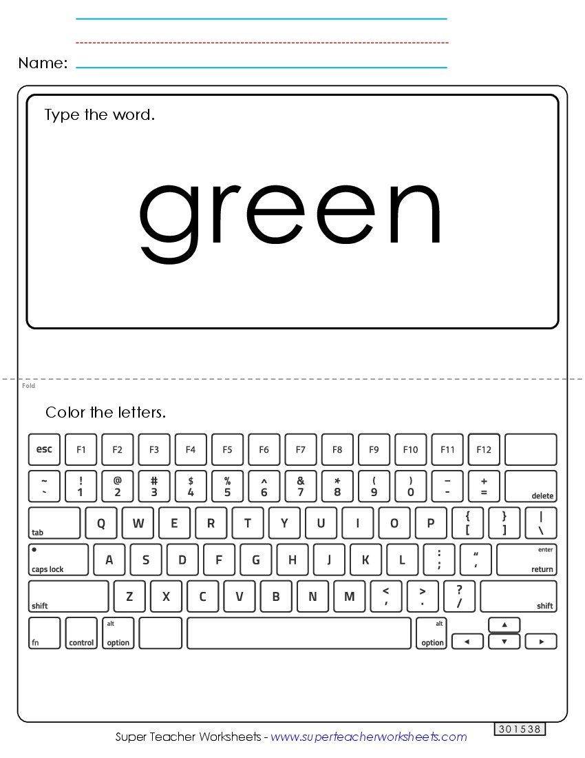 Type the Word: Green Sight Words Individual Worksheet