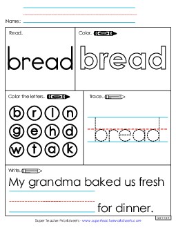 Worksheet 1: Bread Sight Words Individual Worksheet