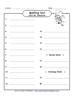 Spelling Test (C-30) Spelling C Worksheet