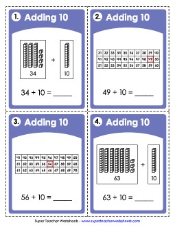 Task Cards: Adding 10 Addition Worksheet