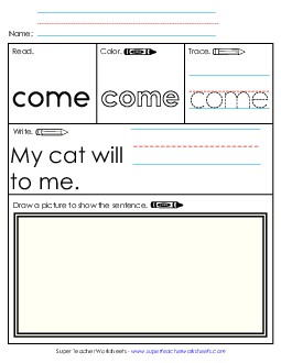 Worksheet 3: Come Sight Words Individual Worksheet