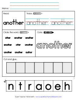 Worksheet 2: Another Sight Words Individual Worksheet