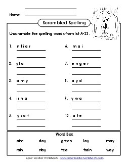 Word Unscramble (A-23) Spelling A Worksheet