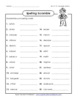 Unscramble (D-10) Spelling D Worksheet