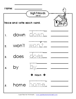 Read, Trace, Write (Unit 23) Sight Words Worksheet