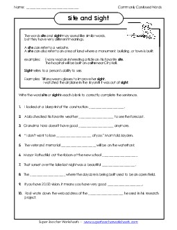 Site and Sight  Commonly Confused Words Worksheet