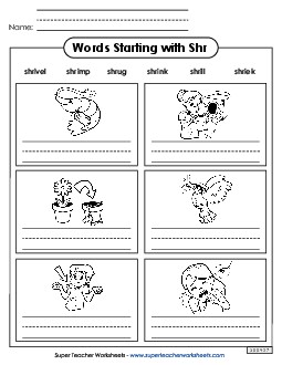 Writing Words that Start with Shr Phonics Blends Worksheet