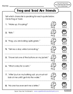 Who Said That? Book Frog And Toad Worksheet