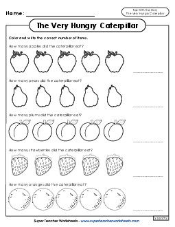 Counting Activity Picture Book Very Hungry Caterpillar Worksheet