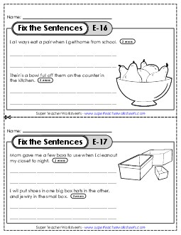 Fix the Sentences E-16 through E-20 Worksheet