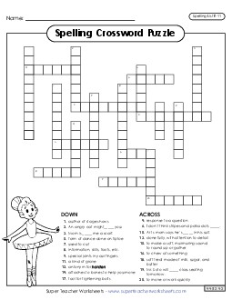 Crossword (E-11) Spelling E Worksheet