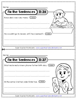 Fix the Sentences D-26 through D-30 Worksheet