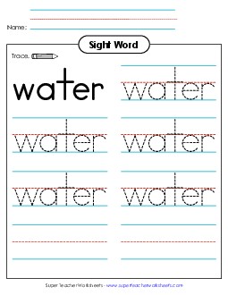 Trace the Word: Water Sight Words Individual Worksheet