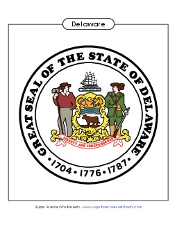 Delaware State Seal (Full-Color Version) States Individual Worksheet