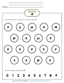 Dab or Color: If Sight Words Individual Worksheet