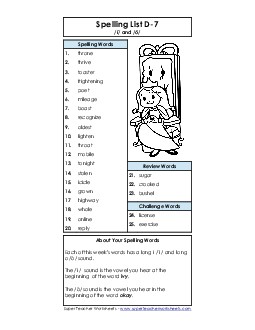 Spelling List D-7 Free Spelling D Worksheet