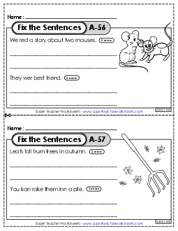 Fix the Sentences A-56 through A-60 Worksheet