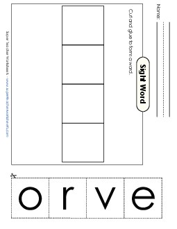 Large Cut-and-Glue: Over Sight Words Individual Worksheet