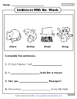 Sentences with Shr- Words Phonics Blends Worksheet