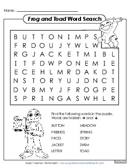 Frog and Toad Word Search  Book Frog And Toad Worksheet