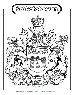 Saskatchewan Coat of Arms (Black & White) Canada Worksheet