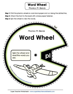 Word Wheel (Pl- Blends) Phonics Blends Worksheet