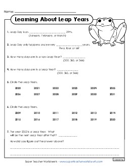 Learning About Leap Years Leap Day Worksheet