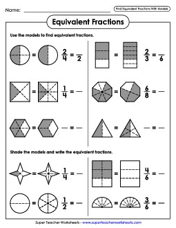 Finding Equivalent Fractions (Models) Worksheet