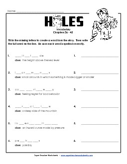 Vocab for Chapters 36-42 Book Holes Worksheet