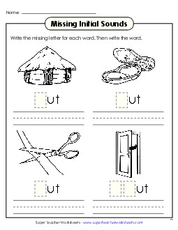 Missing Initial Sounds (-ut) Word Families Worksheet