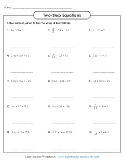 Two-Step Equations Worksheet 1 (Advanced) Worksheet