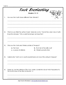 Questions for Chapters 10-12 Book Tuck Everlasting Worksheet