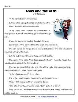 Anna and the Attic 2nd Grade Reading Comprehension Worksheet