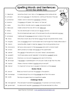 Spelling Test Sentences (D-23) Spelling D Worksheet